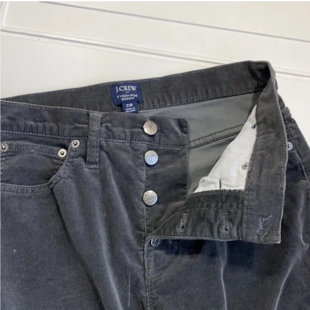 J. Crew 9” High Rise Skinny Button Fly Corduroy‎ Gray Jeans Size 28